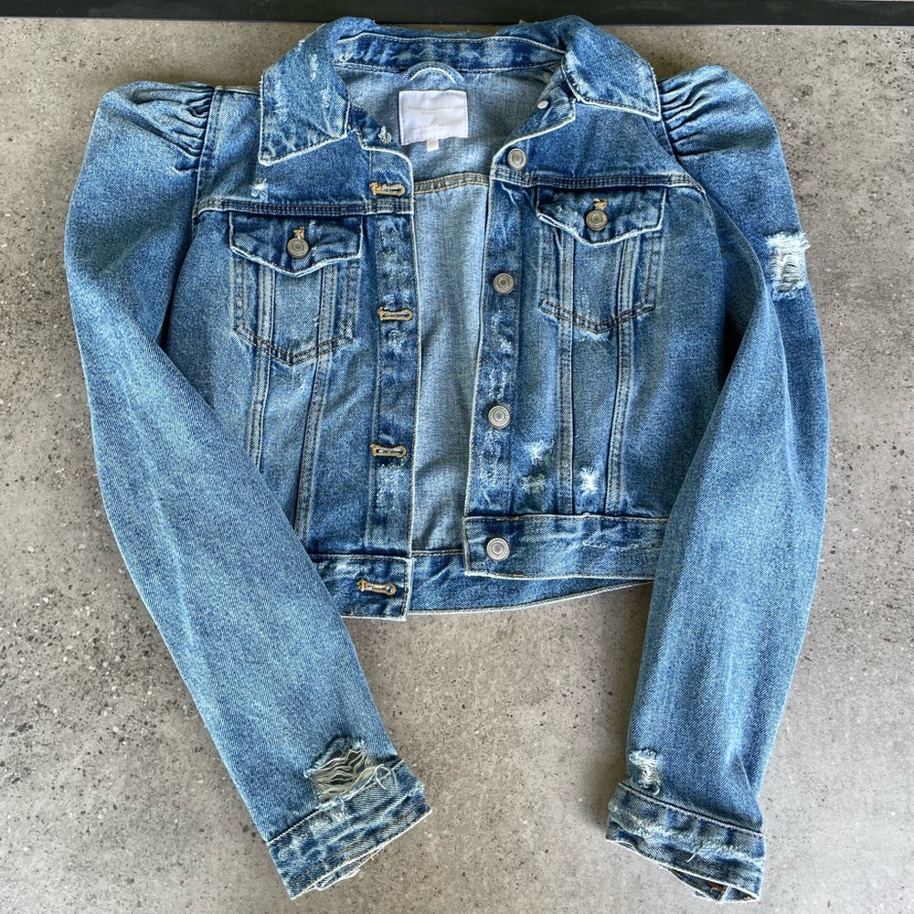 Zara Blue Jean Jacket with Puff Sleeves